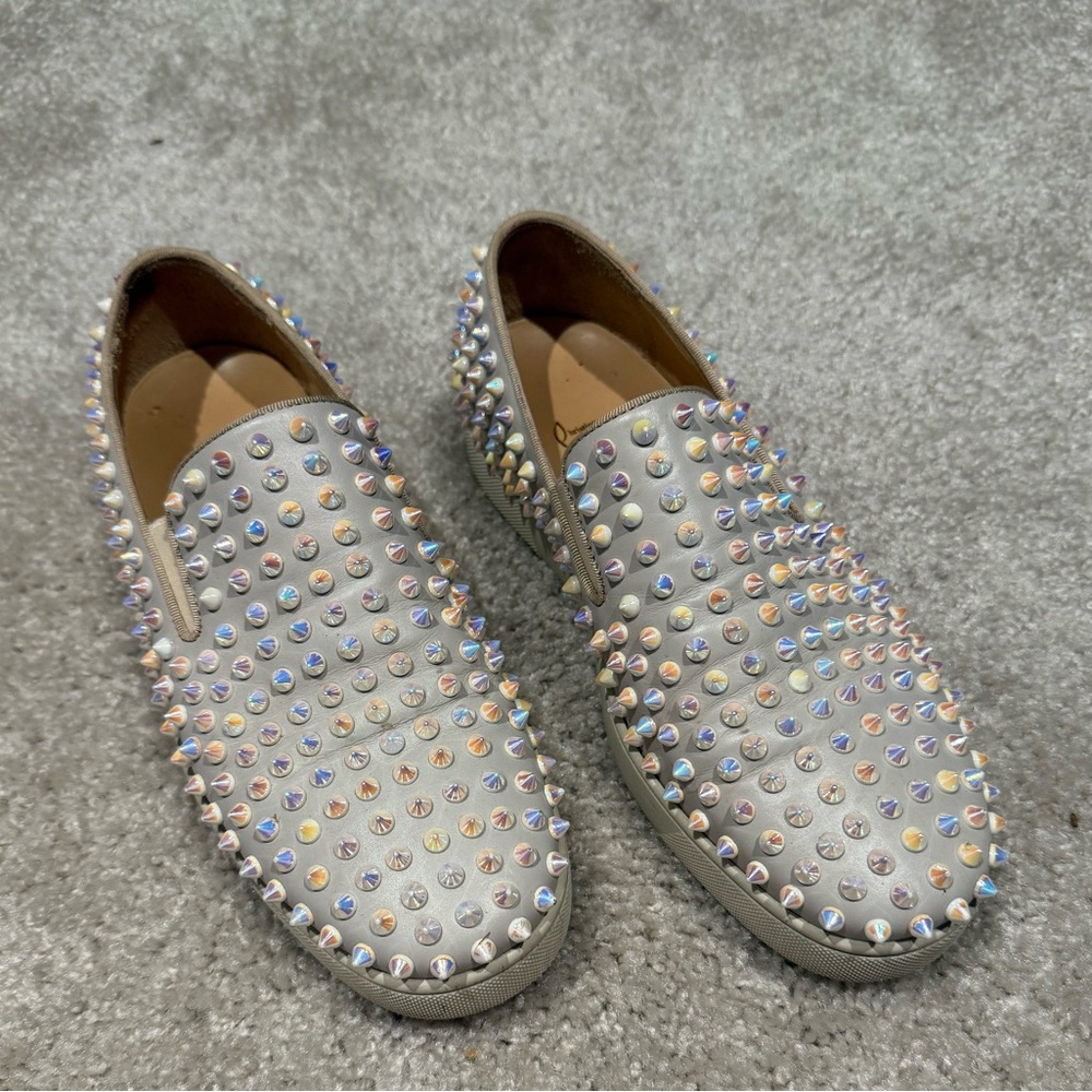 Ivory Christian Louboutin Roller Boat Studded Slip-On Shoes